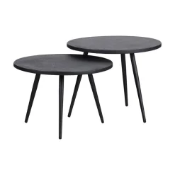 WOOOD Bijzettafels|Suze Bijzettafel rond set van 2 Hout/Metaal Zwart