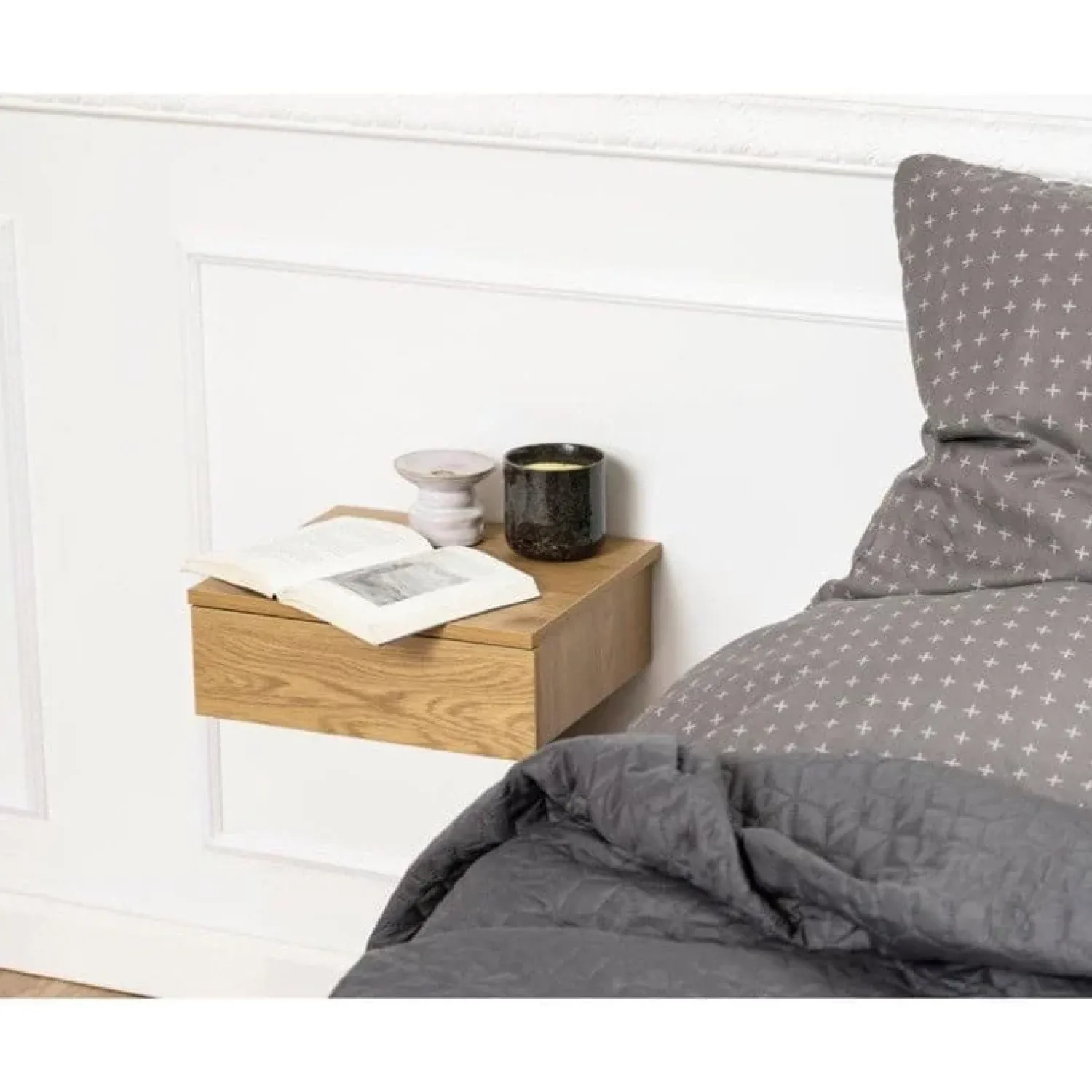 Nordhavn Nachtkastjes|Industriele Kasten|Svea zwevend Nachtkastje 1 lade Naturel 37cm