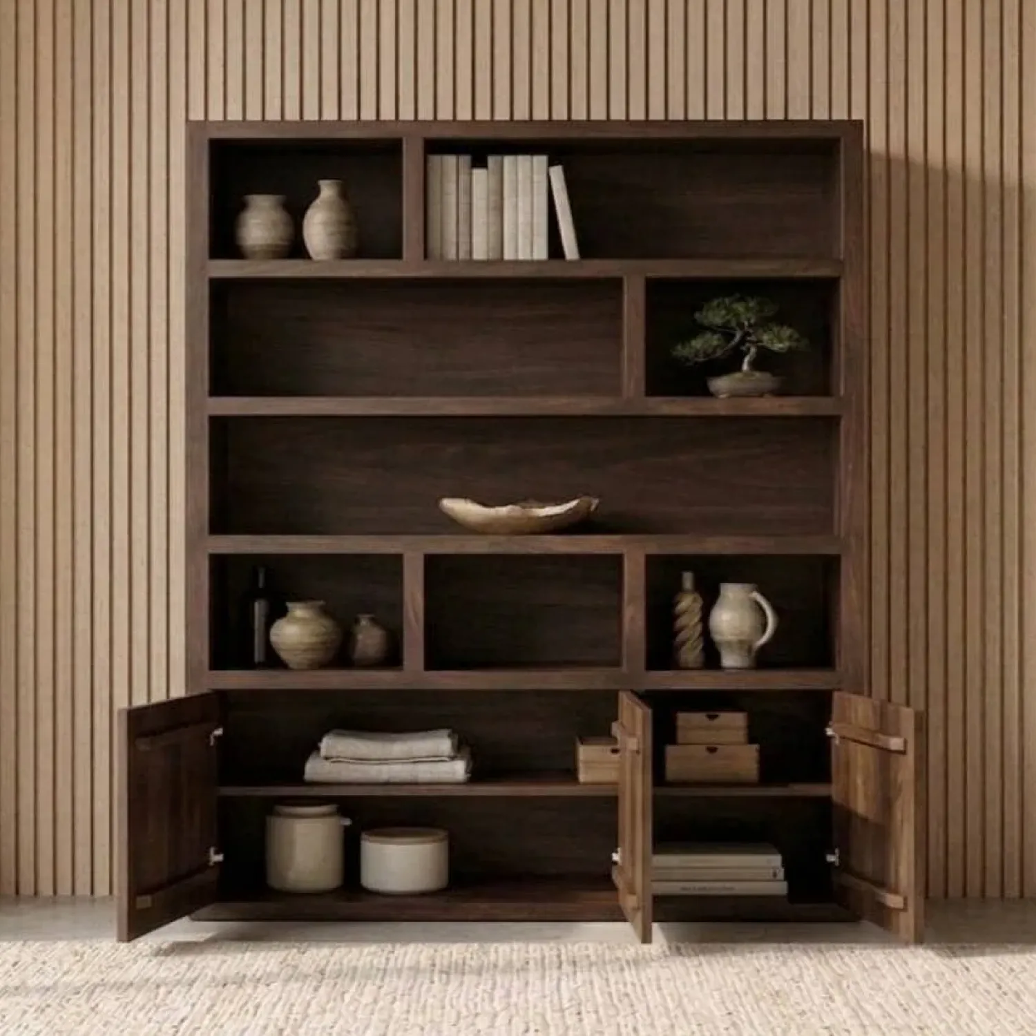 Vane Living Wandkasten|Vakkenkasten|Sven Boekenkast XL walnoot 160cm
