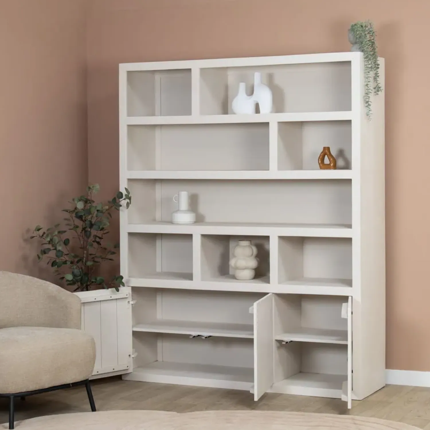 Vane Living Wandkasten|Vakkenkasten|Sven Boekenkast XL Zand 160cm