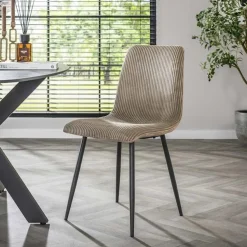 Kalfort Eetkamerstoelen|Swan Eetkamerstoel ribbelstof Zand