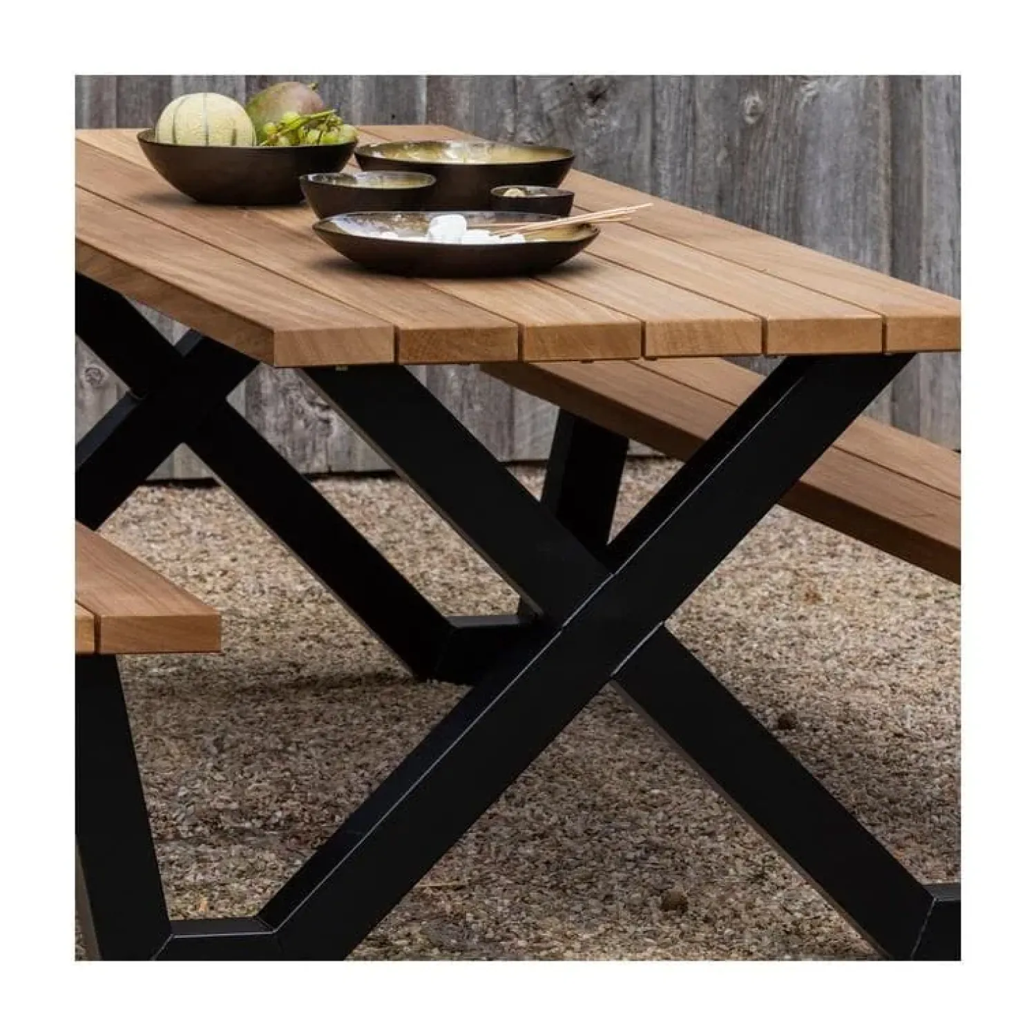 WOOOD Tuintafels|Tablo Picknicktafel Ayoushout met zwarte poot