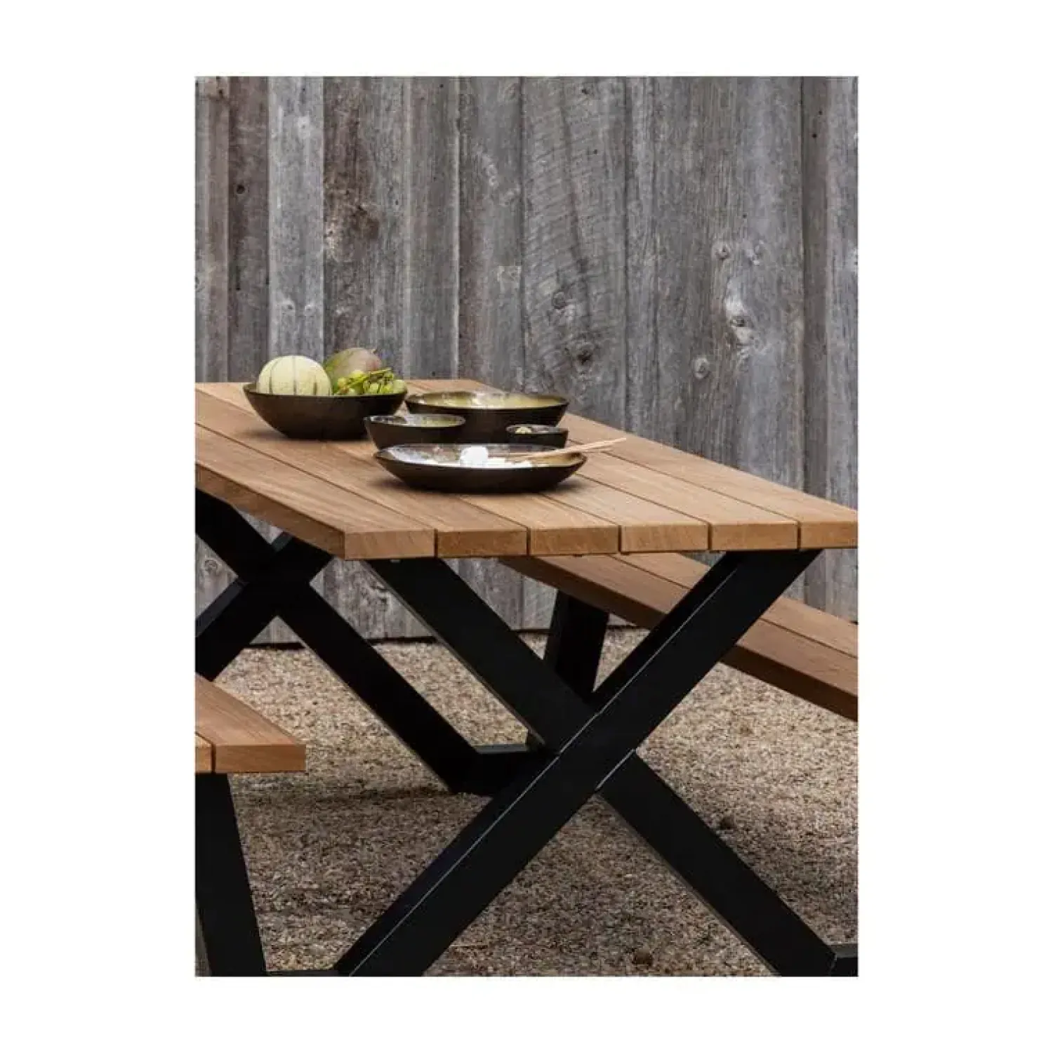 WOOOD Tuintafels|Tablo Picknicktafel Ayoushout met zwarte poot