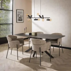 Kalfort Eetkamerstoelen|Tanda eetkamerstoel ronde rug Boucle kleur Zand
