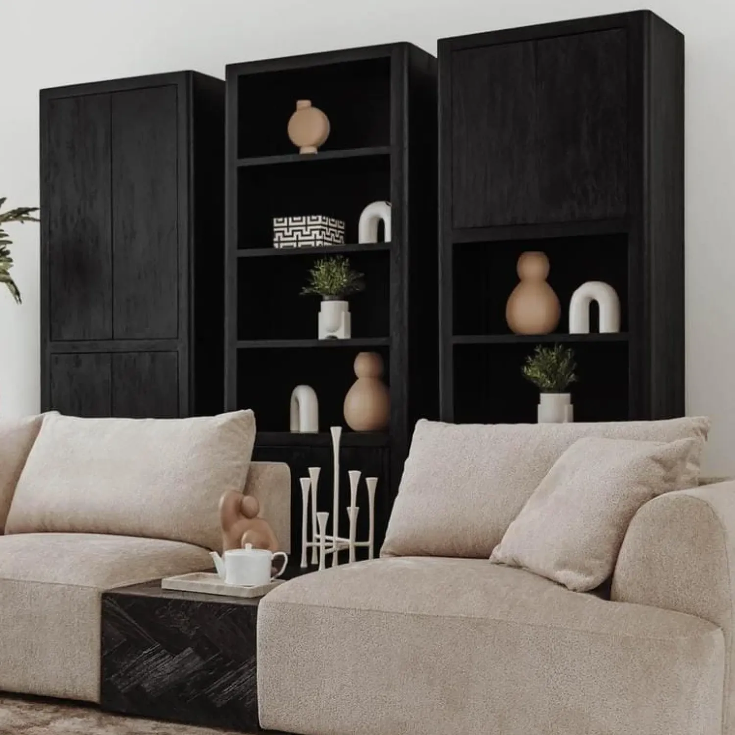Tower living Wandkasten|Vakkenkasten|Tenna Boekenkast Zwart mangohout 80cm