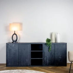 Tower living Dressoirs|Industriele Kasten|Tenna Dressoir zwart mangohout 220cm