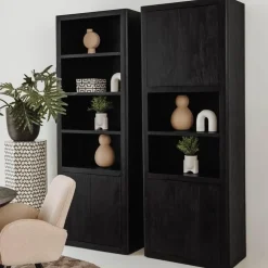 Tower living Wandkasten|Vakkenkasten|Tenna Vakkenkast Zwart mangohout 80cm