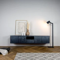 Tower living Industriele Kasten|Tv Meubels|Tenna Zwevend Tv meubel zwart mangohout 200cm