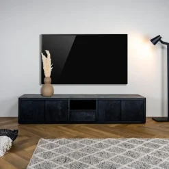 Tower living Industriele Kasten|Tv Meubels|Tenna Zwevend Tv meubel zwart mangohout 200cm
