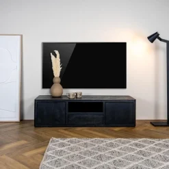 Tower living Industriele Kasten|Tv Meubels|Tenna Zwevend Tv meubel zwart mangohout 150cm
