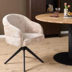Furndea Eetkamerstoelen|Tessa Eetkamerstoel Beige met Zwarte poot