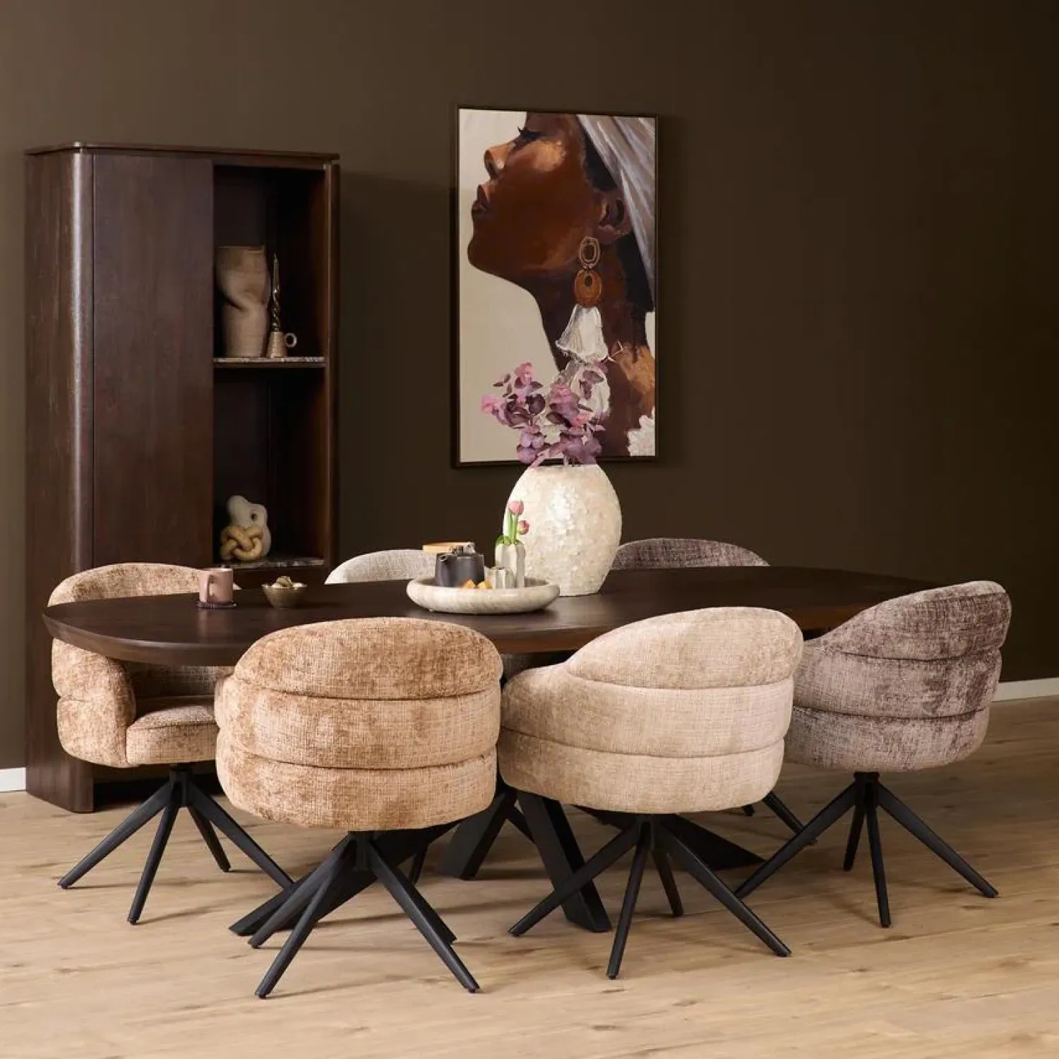 Furndea Eetkamerstoelen|Tessa Eetkamerstoel Clay met Zwarte poot
