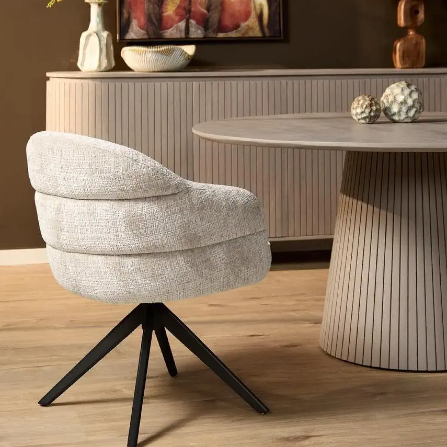 Furndea Eetkamerstoelen|Tessa Eetkamerstoel Gebroken wit met Zwarte poot