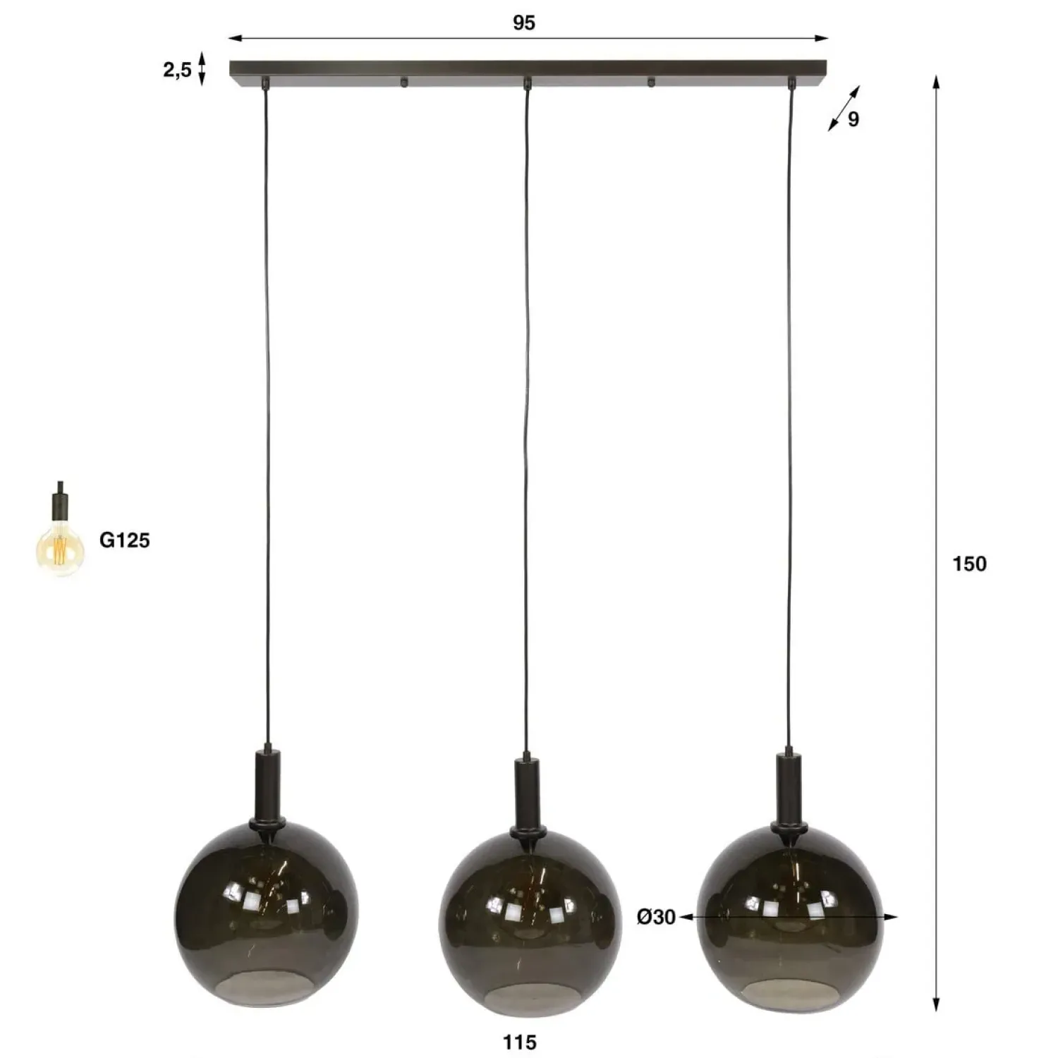 Kalfort Hanglampen|Glazen Hanglamp|Tessio 3-lichts Hanglamp Bruin glas