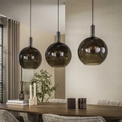 Kalfort Hanglampen|Glazen Hanglamp|Tessio 3-lichts Hanglamp Bruin glas