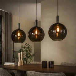 Kalfort Hanglampen|Glazen Hanglamp|Tessio 3-lichts Hanglamp Bruin glas