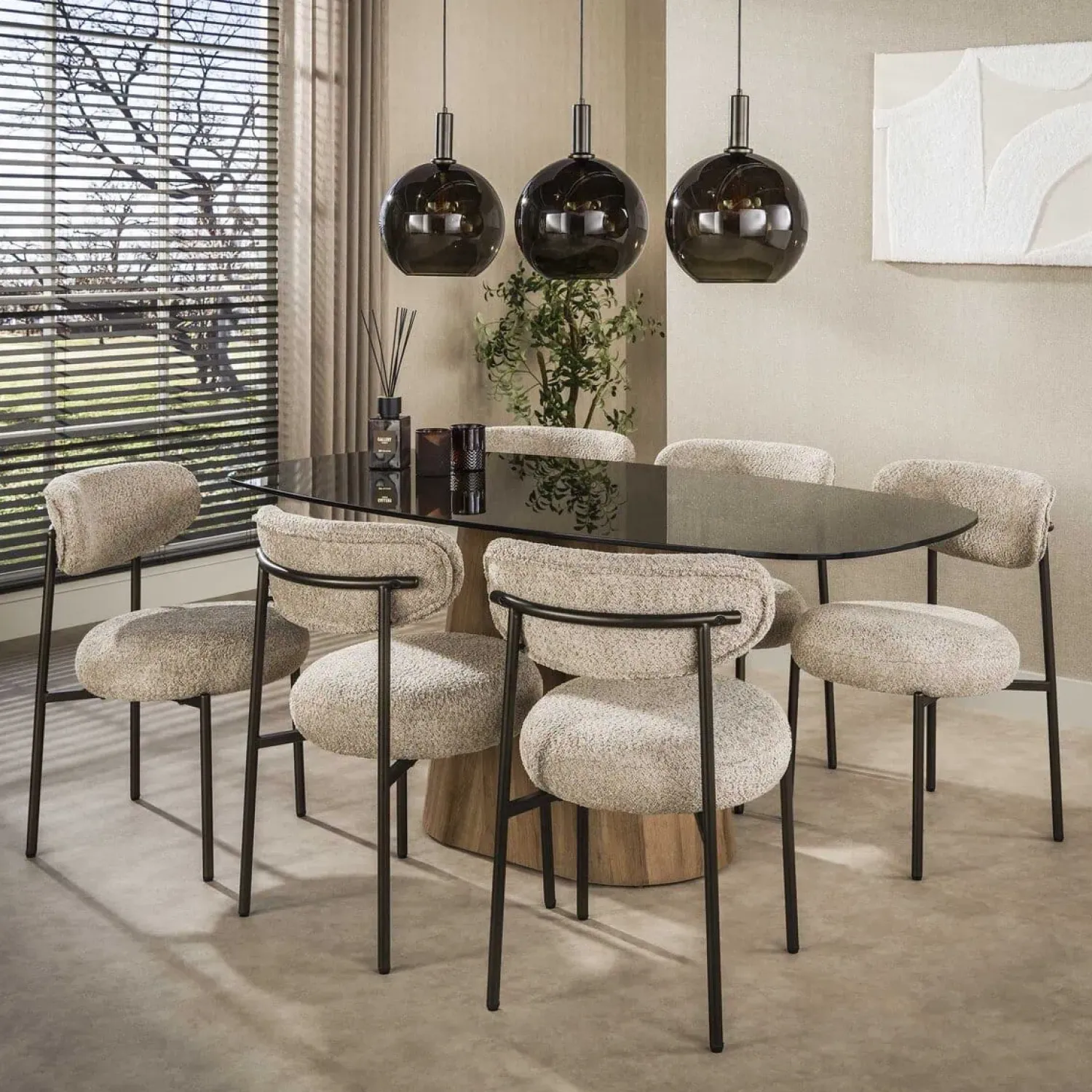 Kalfort Hanglampen|Glazen Hanglamp|Tessio 3-lichts Hanglamp Bruin glas