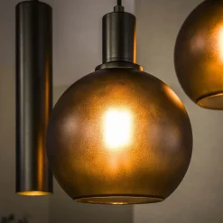 Kalfort Hanglampen|Glazen Hanglamp|Tessio 7-lichts Hanglamp bruin-frosted