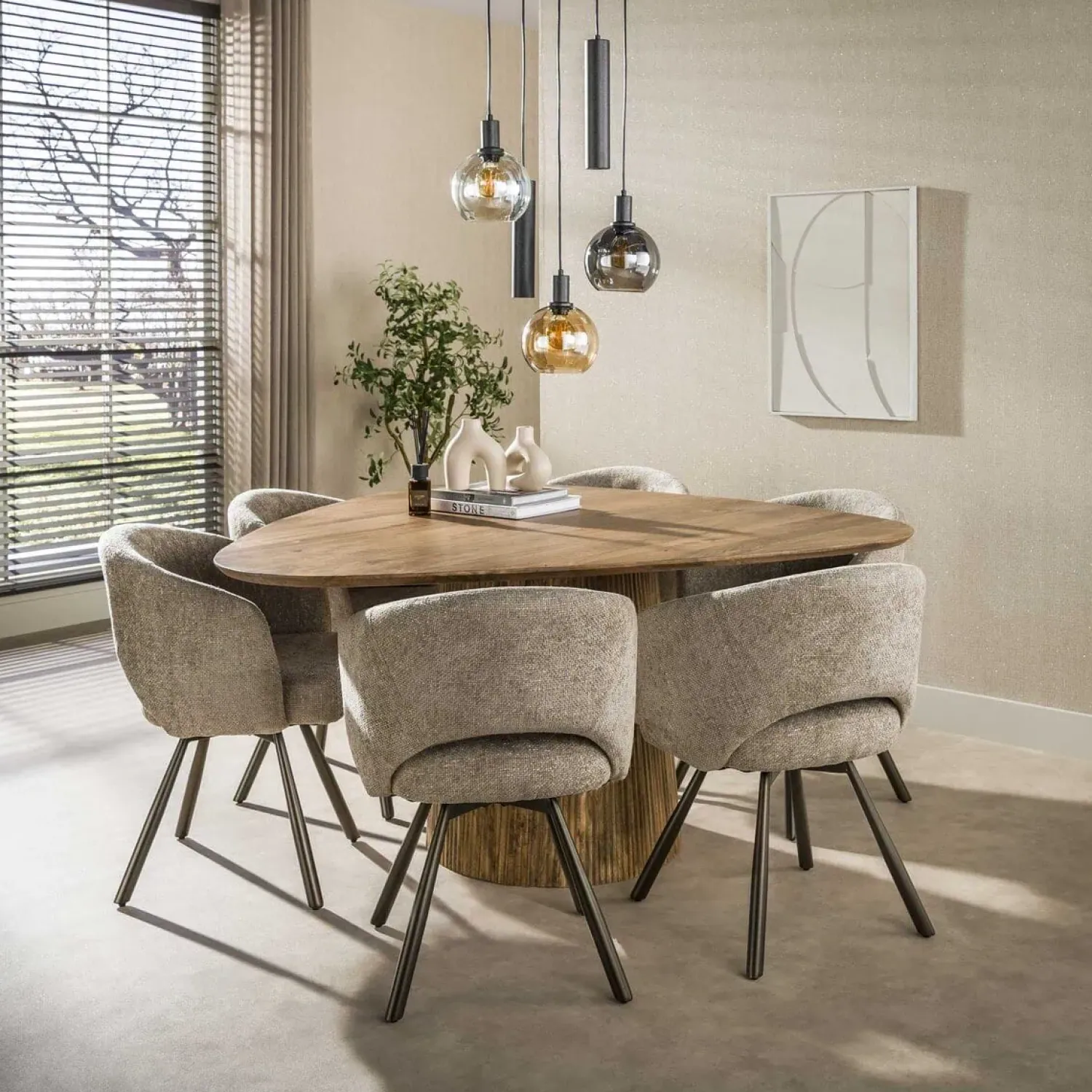 Kalfort Hanglampen|Glazen Hanglamp|Tessio 5-lichts Hanglamp Getrapt Multikleur glas