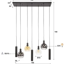 Kalfort Hanglampen|Glazen Hanglamp|Tessio 7-lichts Hanglamp Multikleur glas