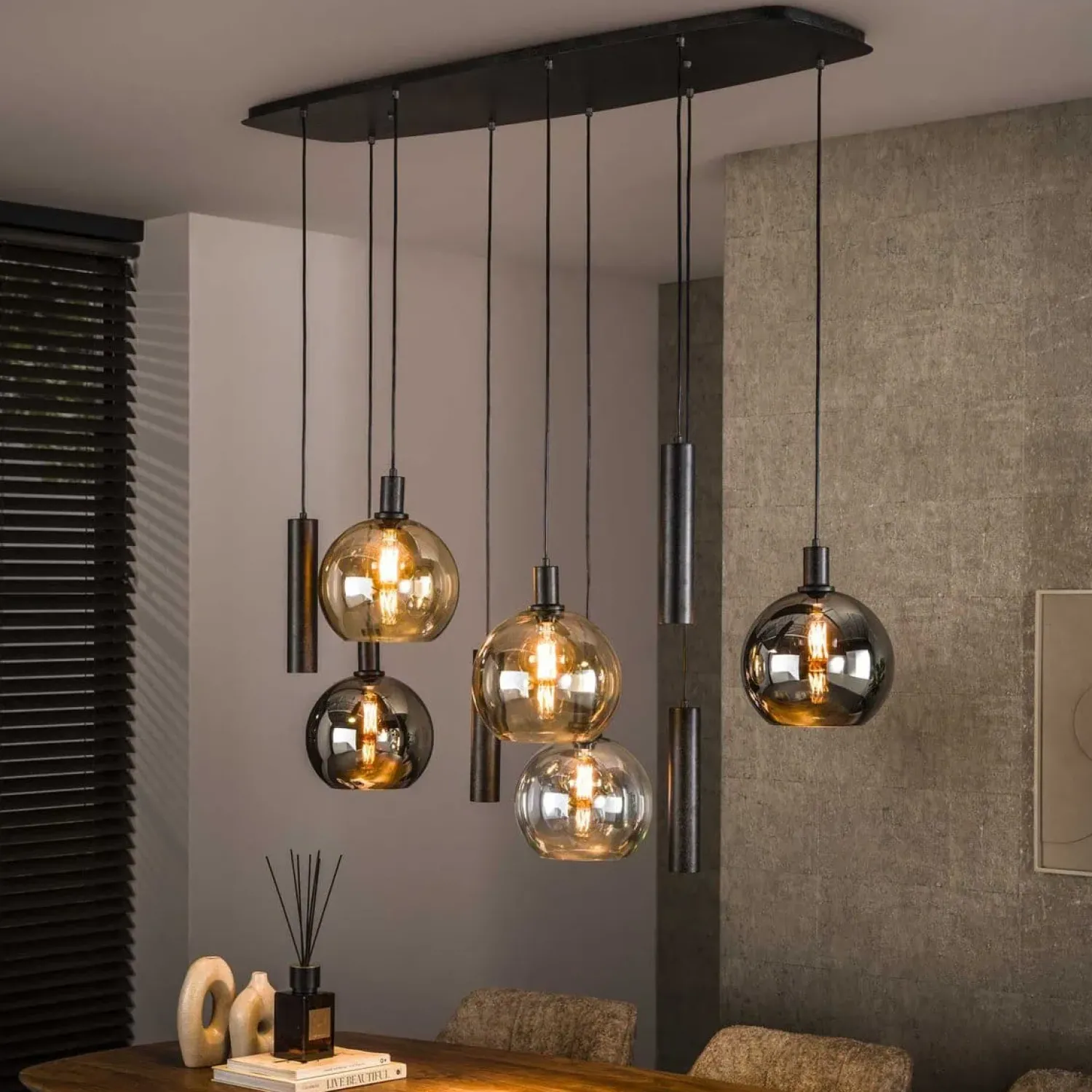 Kalfort Hanglampen|Glazen Hanglamp|Tessio 9-lichts Hanglamp Multikleur glas