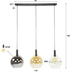 Kalfort Hanglampen|Glazen Hanglamp|Tessio 3-lichts Hanglamp Multikleur glas