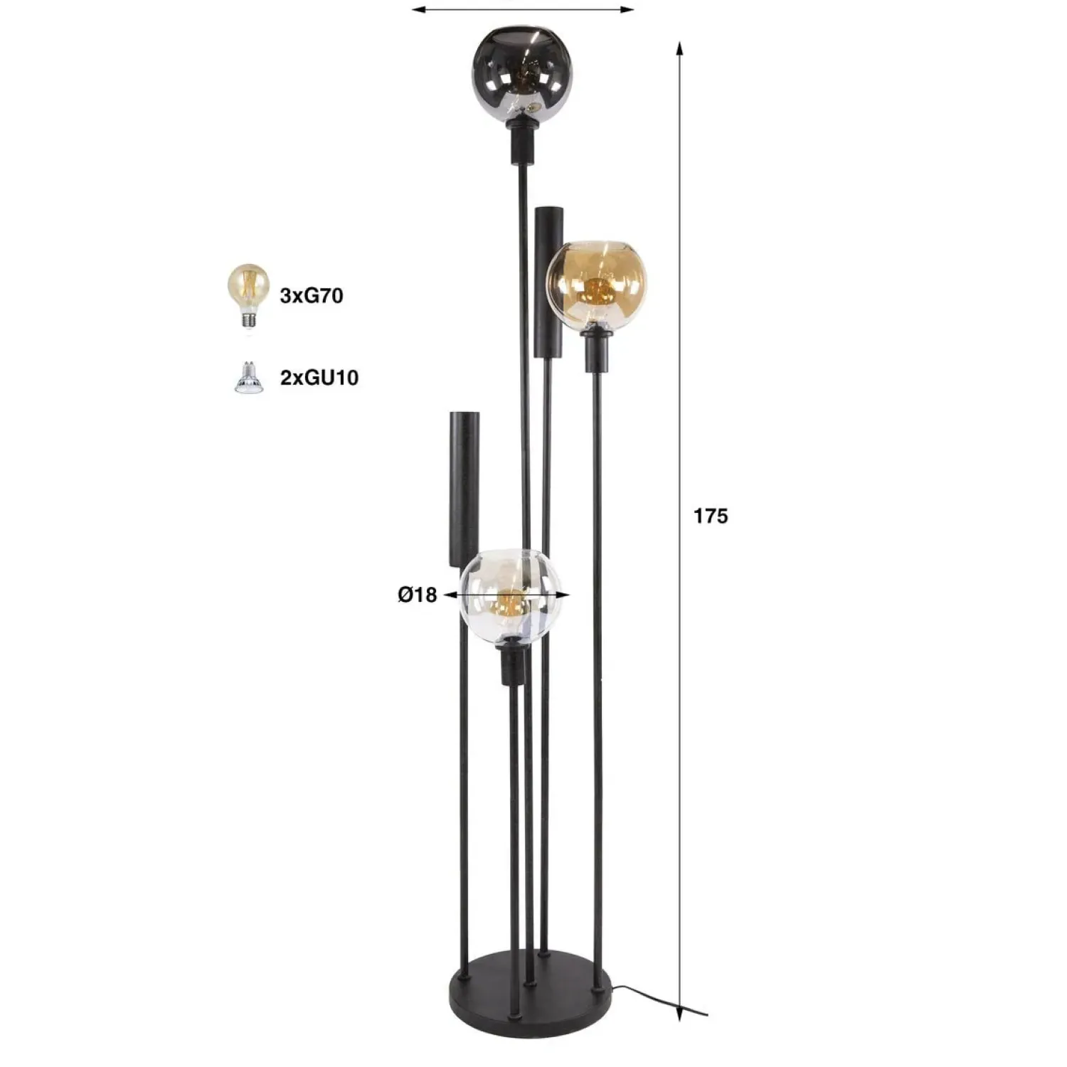 Kalfort Vloerlampen|Tessio 5-lichts Vloerlamp Multikleur glas