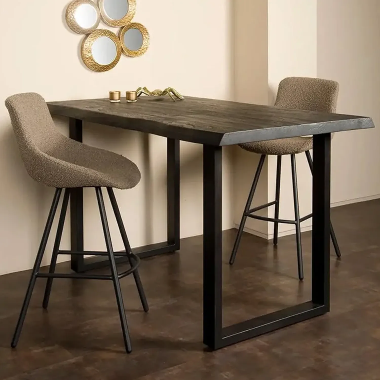 Tower living Eettafels|Tiago bartafel met U poot acacia hout zwart 140x90x95