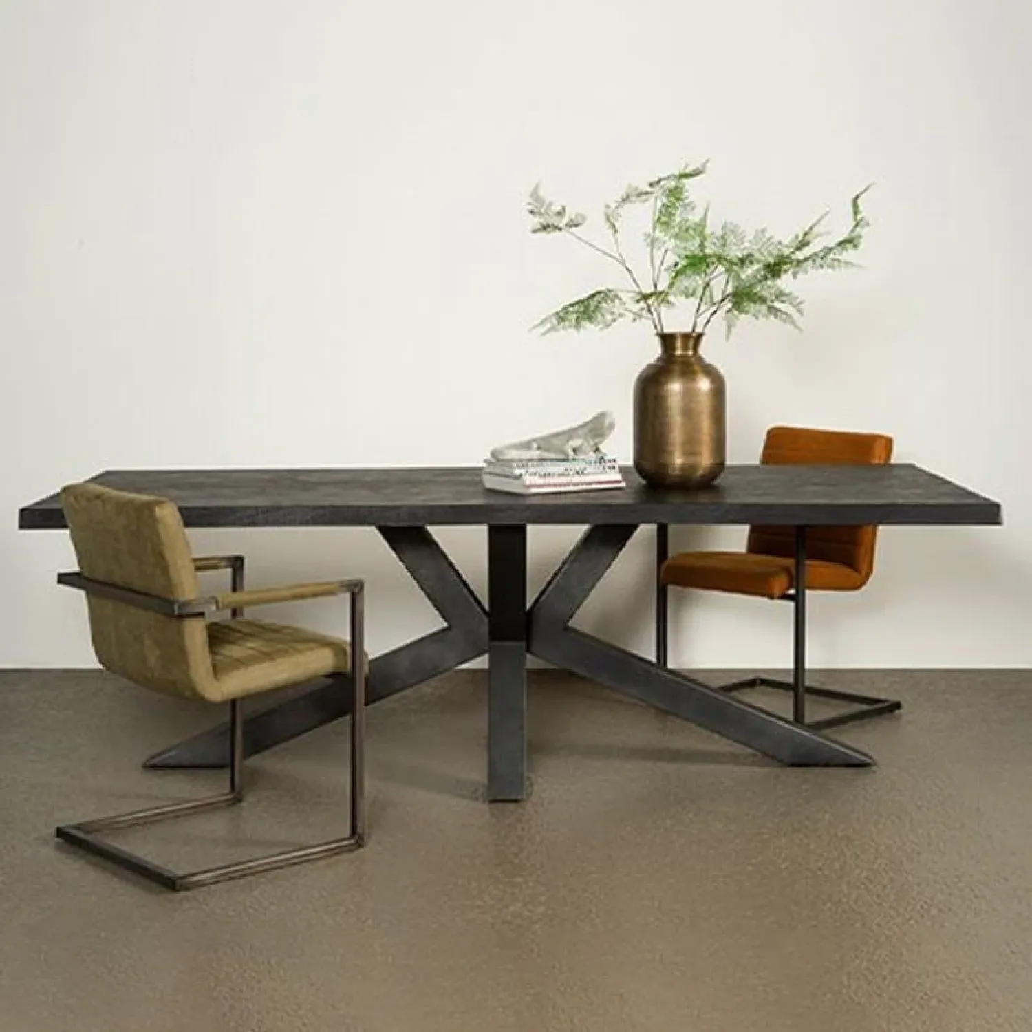 Tower living Eettafels|Tiago Eettafel met spinpoot rechthoek acacia hout zwart 200×100