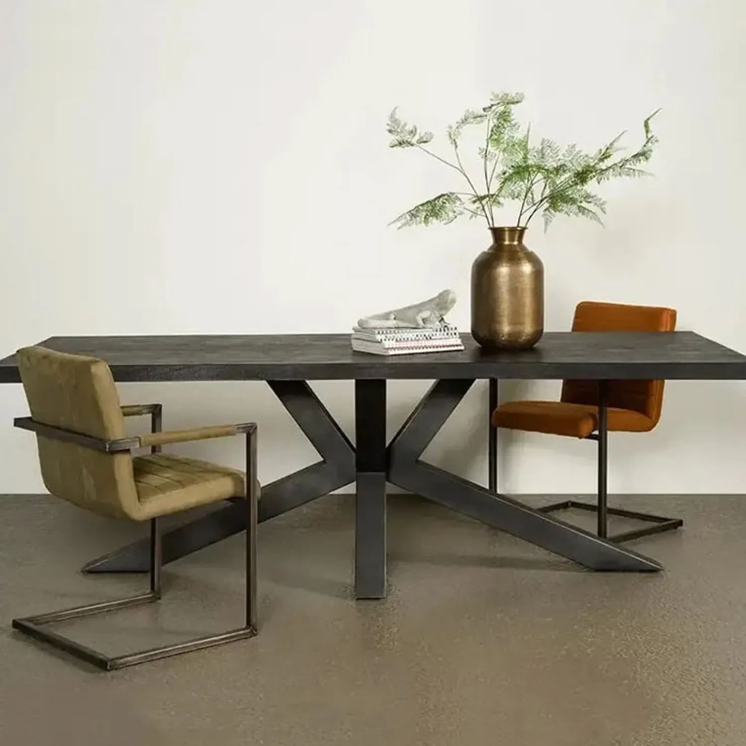 Tower living Eettafels|Tiago Eettafel met spinpoot rechthoek acacia hout zwart 180×90