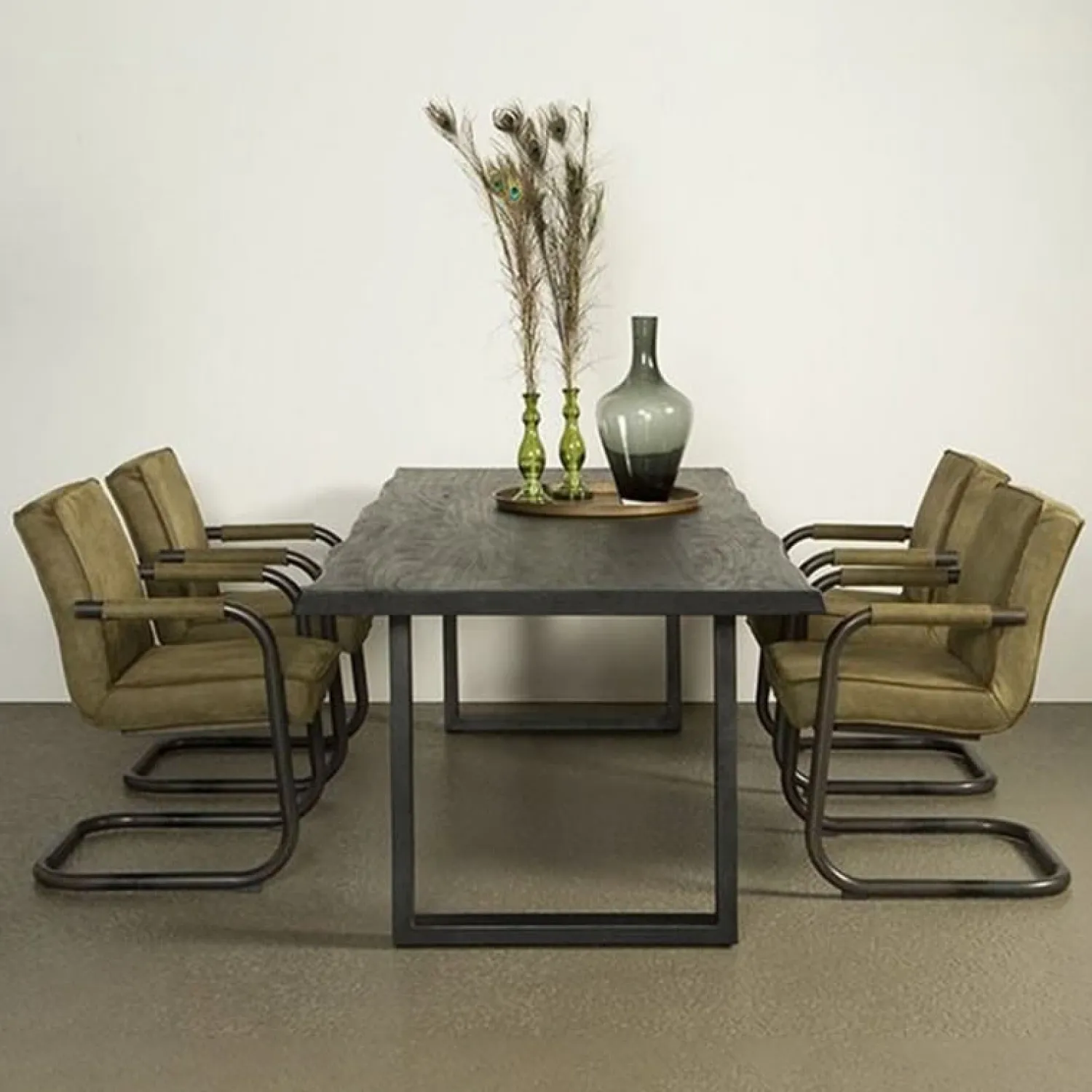 Tower living Eettafels|Tiago Eettafel met U poot rechthoek acacia hout zwart 160×90