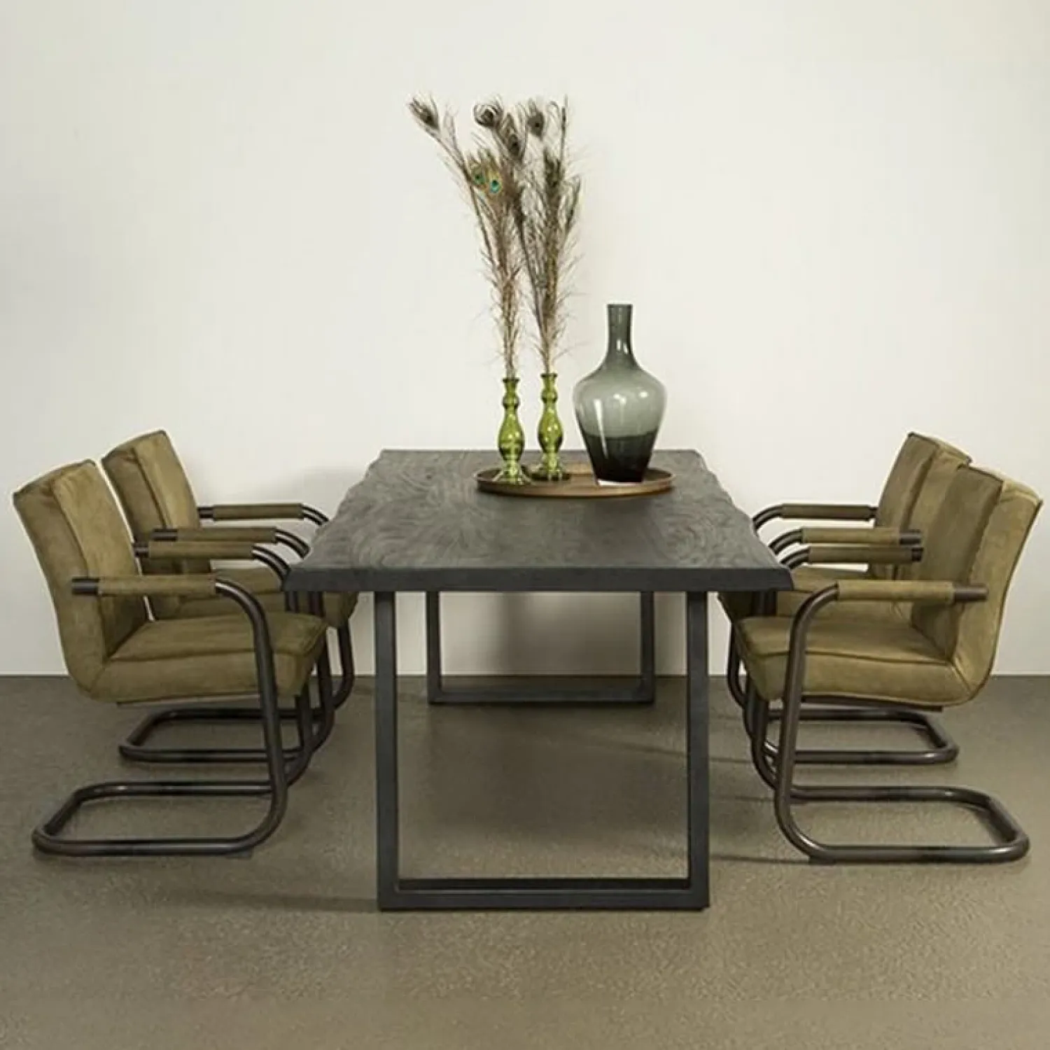 Tower living Eettafels|Tiago Eettafel met U poot rechthoek acacia hout zwart 180×90