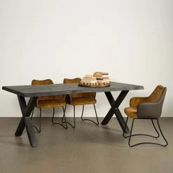 Tower living Eettafels|Tiago Eettafel met X poot rechthoek acacia hout zwart 180×90