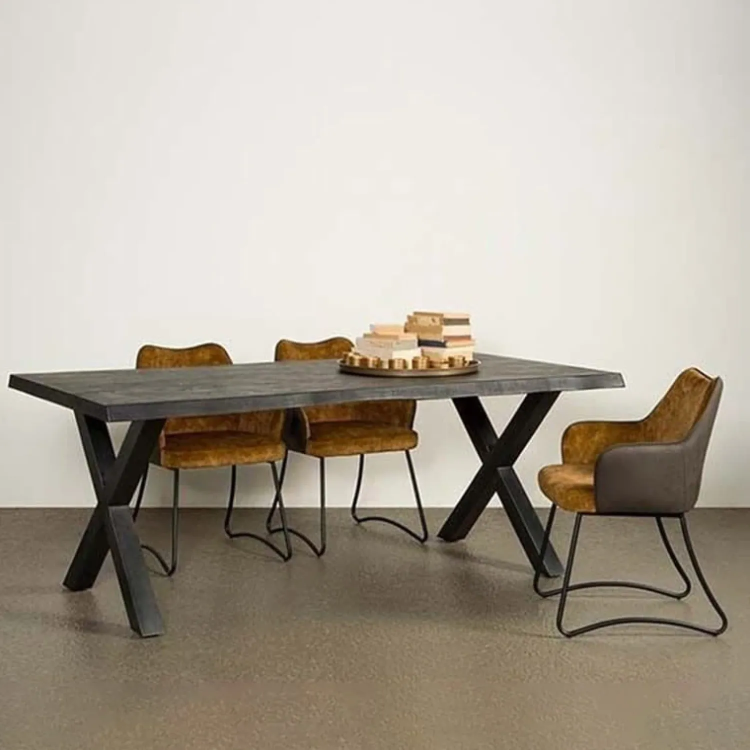 Tower living Eettafels|Tiago Eettafel met X poot rechthoek acacia hout zwart 180×90