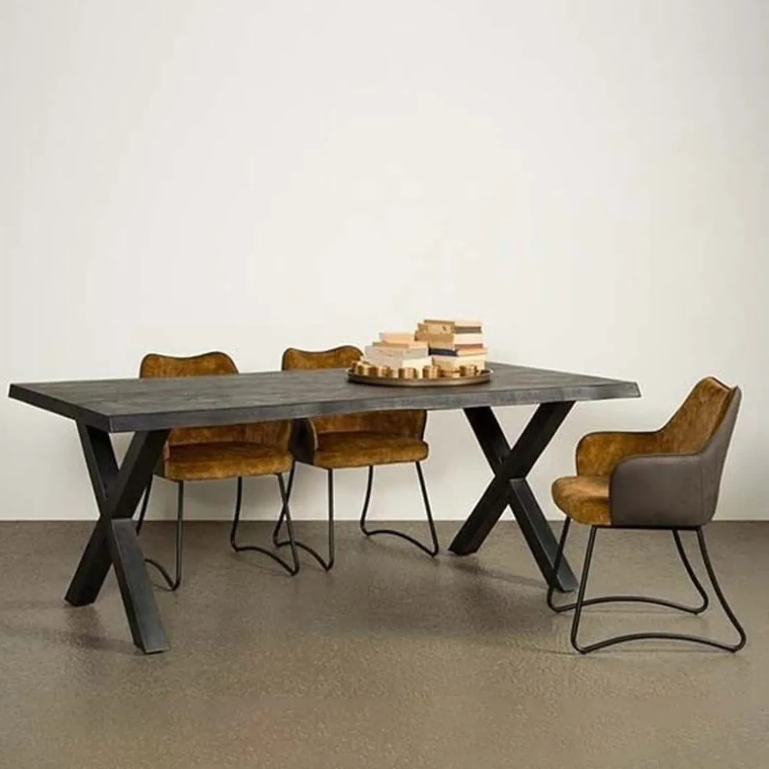 Tower living Eettafels|Tiago Eettafel met X poot rechthoek acacia hout zwart 220×100