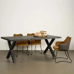Tower living Eettafels|Tiago Eettafel met X poot rechthoek acacia hout zwart 260×100
