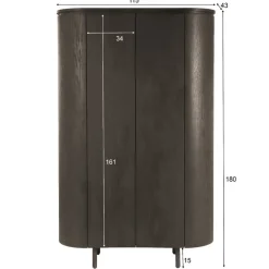 Livingfurn Wandkasten|Industriele Kasten|Tobago Wandkast hoog Espresso eiken 180cm