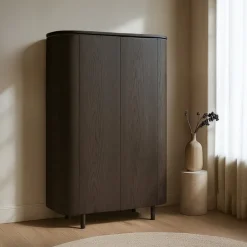 Livingfurn Wandkasten|Industriele Kasten|Tobago Wandkast hoog Espresso eiken 180cm