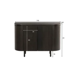 Livingfurn Dressoirs|Industriele Kasten|Tobago Wandkast laag Espresso eiken 115cm
