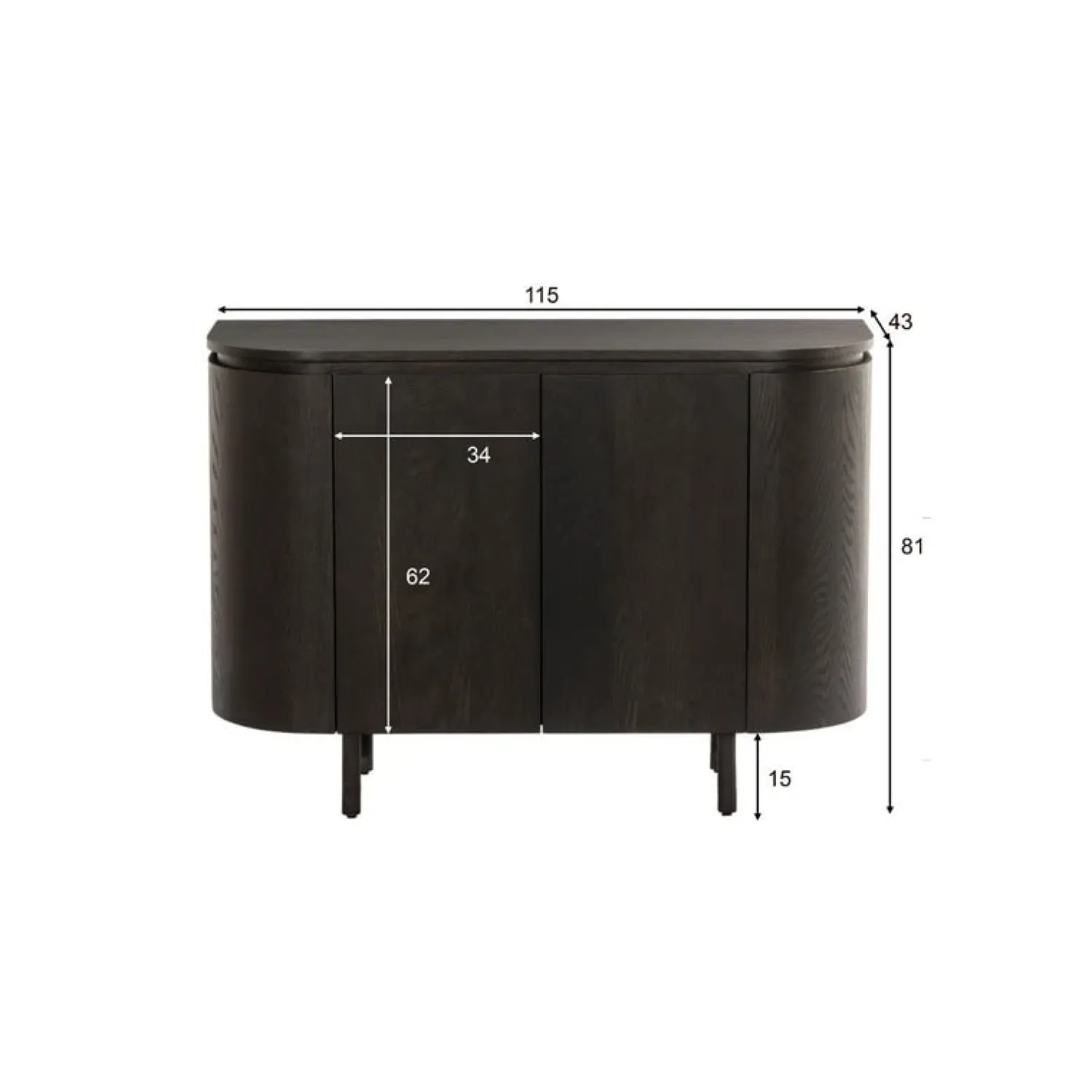 Livingfurn Dressoirs|Industriele Kasten|Tobago Wandkast laag Espresso eiken 115cm