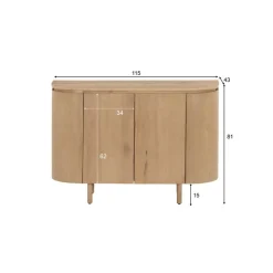 Livingfurn Dressoirs|Industriele Kasten|Tobago Wandkast laag naturel eiken 115cm