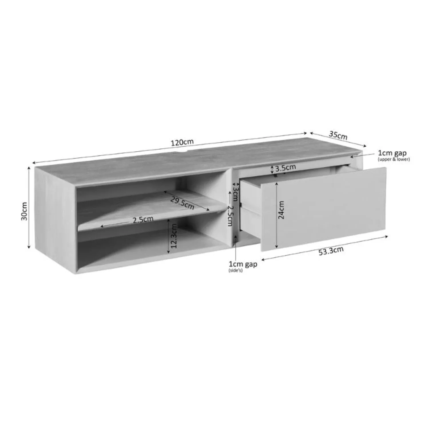 Furndea Industriele Kasten|Tv Meubels|Tony Zwevend Tv meubel Naturel Mangohout 120 cm