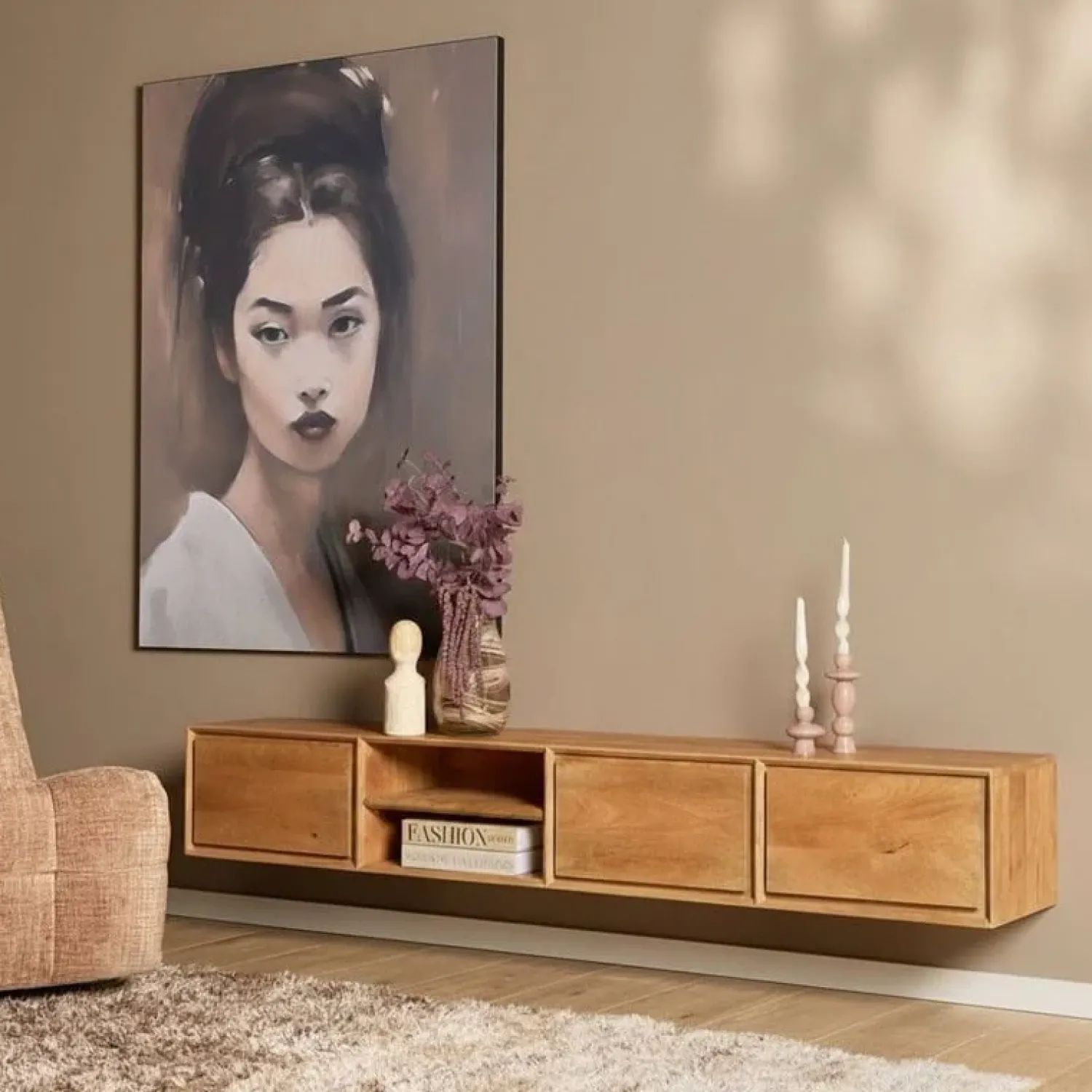 Furndea Industriele Kasten|Tv Meubels|Tony Zwevend Tv meubel Naturel Mangohout 200 cm