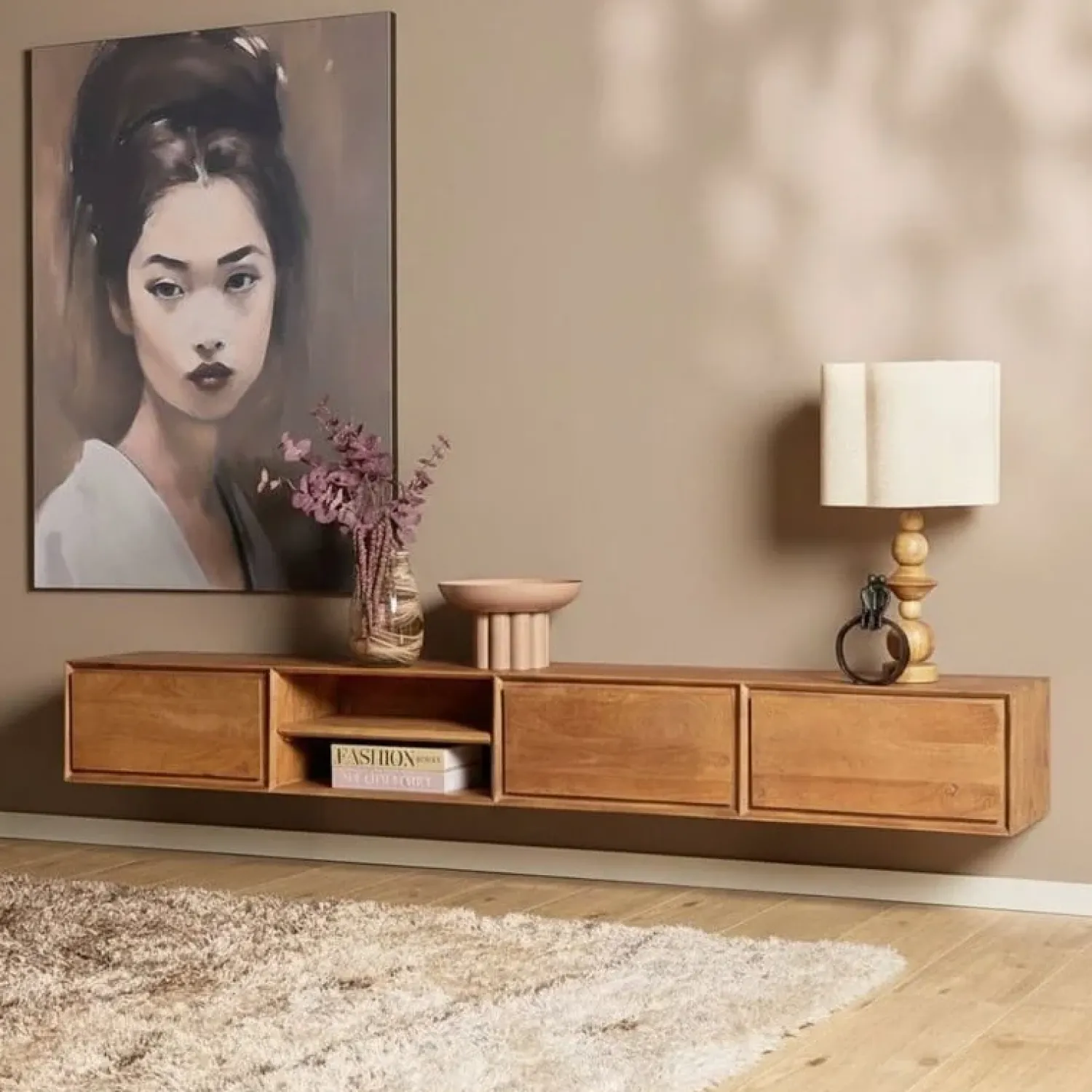 Furndea Industriele Kasten|Tv Meubels|Tony Zwevend Tv meubel Naturel Mangohout 240 cm