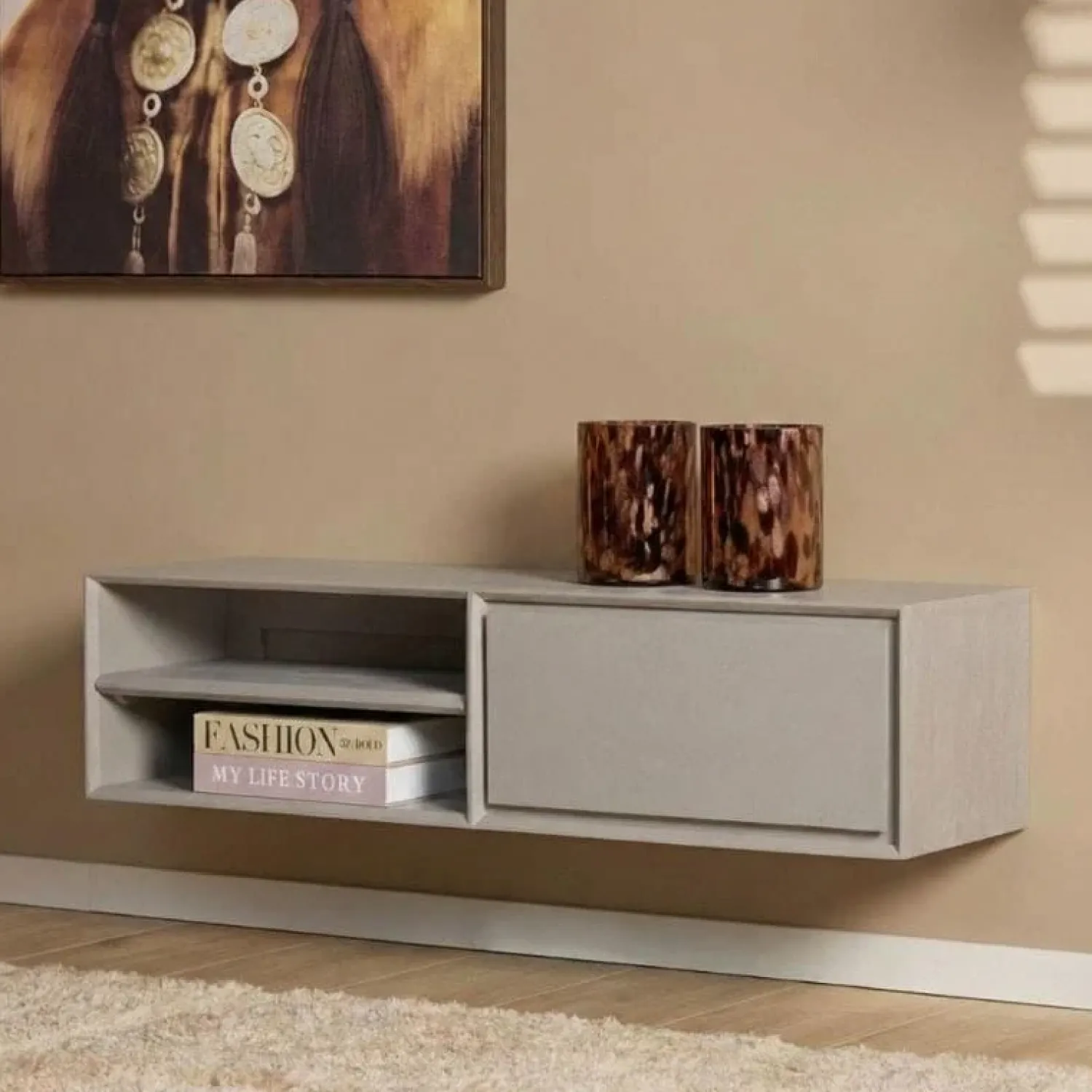 Furndea Industriele Kasten|Tv Meubels|Tony Zwevend Tv meubel Taupe Mangohout 120 cm