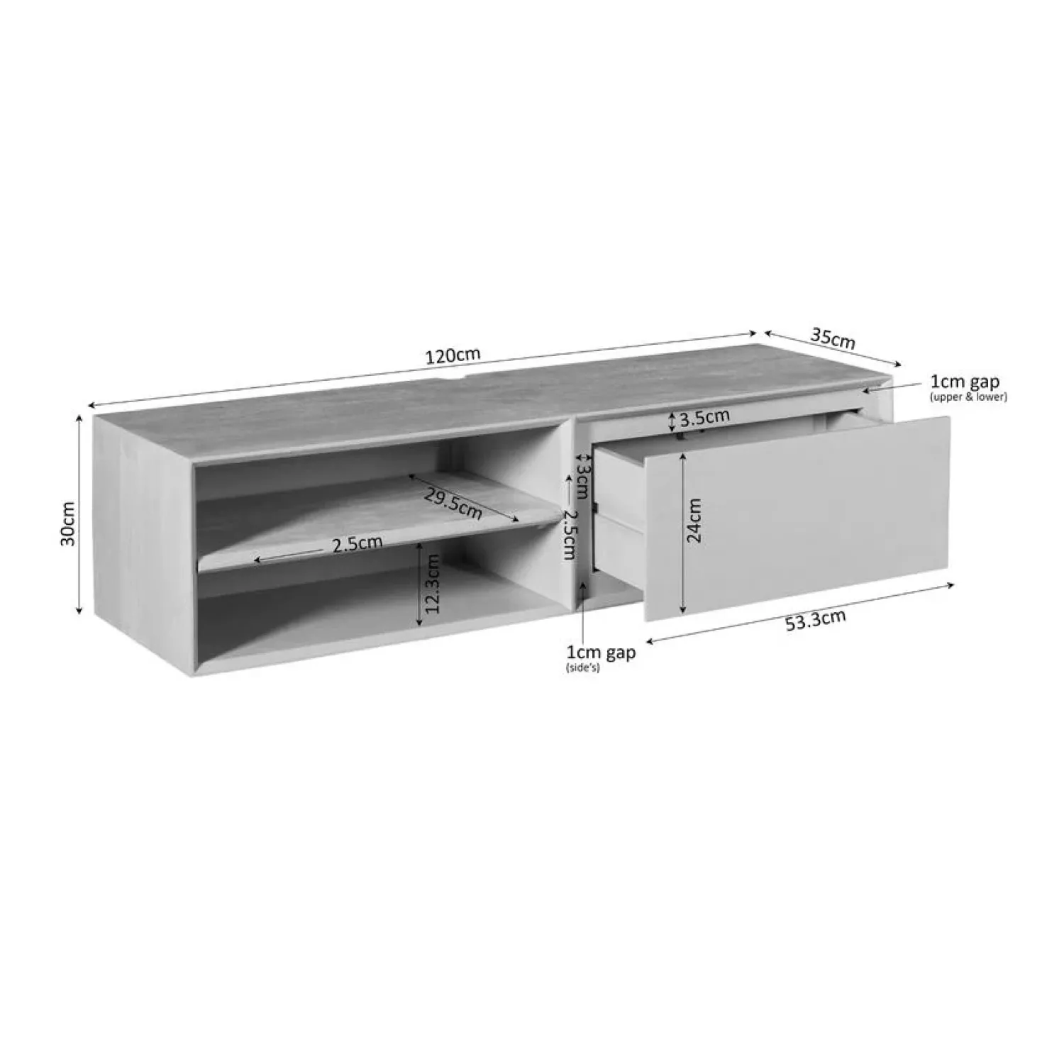 Furndea Industriele Kasten|Tv Meubels|Tony Zwevend Tv meubel Zwart Mangohout 120 cm