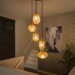 Kalfort Hanglampen|Glazen Hanglamp|Tristan 5-lichts Hanglamp Amberkleurig glas