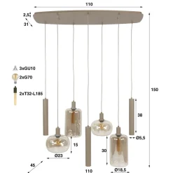 Kalfort Hanglampen|Glazen Hanglamp|Tulsa 7-lichts Hanglamp Beige