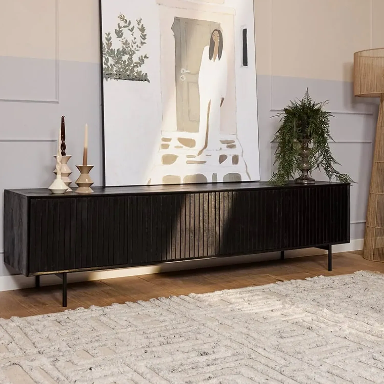Furndea Dressoirs|Industriele Kasten|Tv meubel Martin 210 cm zwart