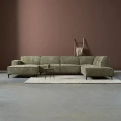 Pepp Hoekbanken|Loungebanken|U-Bank River Chaise longue links – Groen stof